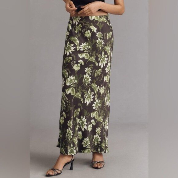 The Tilda Maxi Slip Skirt BIas Cut Green FLoral Kelly S - Picture 2 of 2